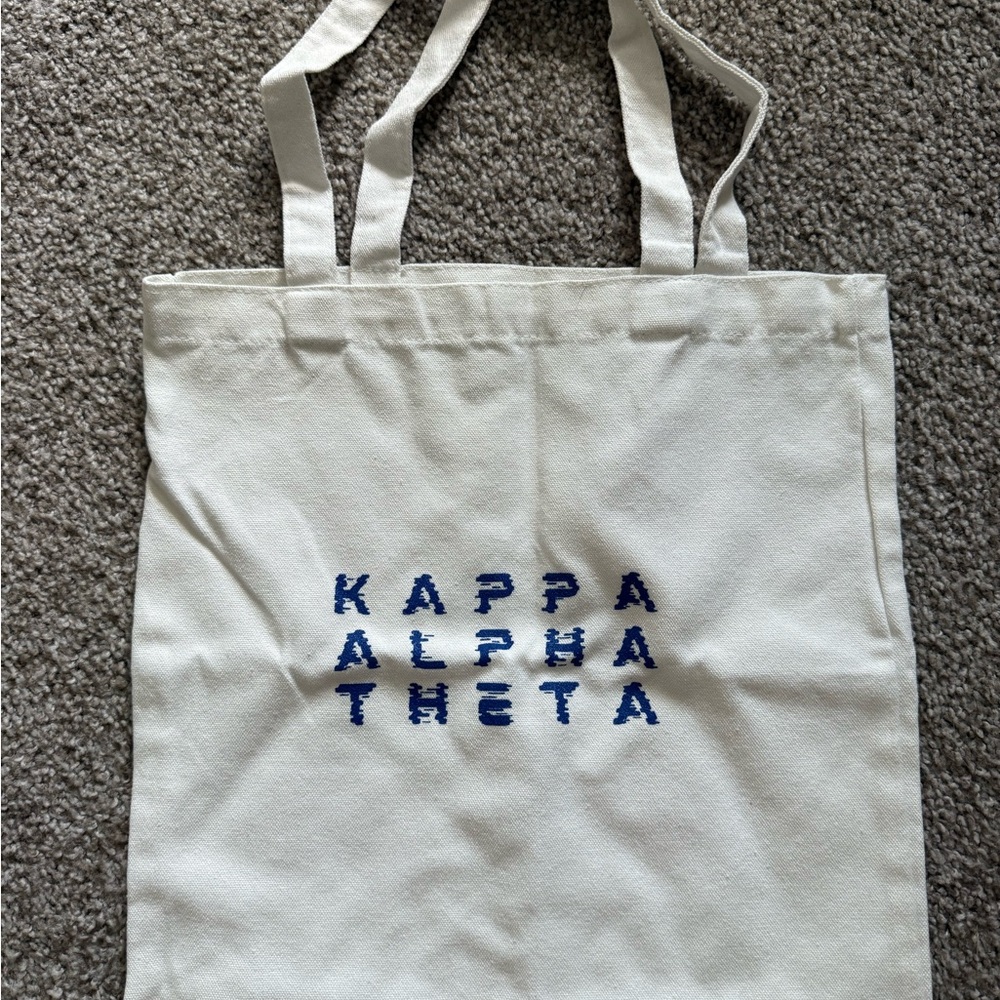 Kappa Alpha Theta Canvas Tote Bag with Blue Embroidery